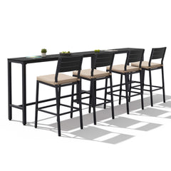 3-Piece Outdoor Bar Set with Wood-Plastic Table and Bar Chairs