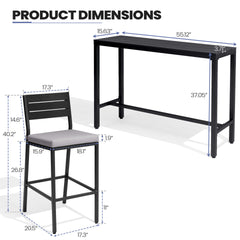 3-Piece Outdoor Bar Set with Wood-Plastic Table and Bar Chairs
