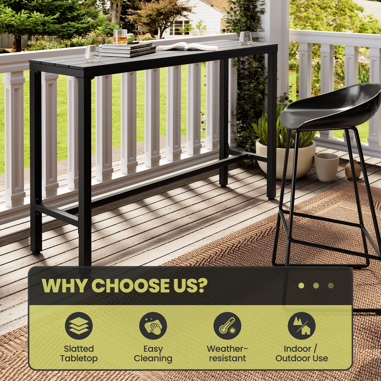 Crestlive Products Rectangular Outdoor Bar Table with Steel Frame