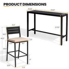 3-Piece Outdoor Bar Set with Wood-Plastic Table and Bar Chairs