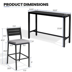 3-Piece Outdoor Bar Set with Wood-Plastic Table and Bar Chairs