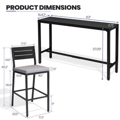 3-Piece Outdoor Bar Set with Wood-Plastic Table and Bar Chairs