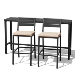 3-Piece Outdoor Bar Set with Wood-Plastic Table and Bar Chairs