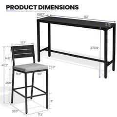 3-Piece Outdoor Bar Set with Wood-Plastic Table and Bar Chairs
