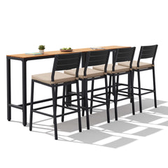 3-Piece Outdoor Bar Set with Wood-Plastic Table and Bar Chairs