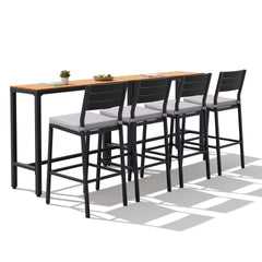 3-Piece Outdoor Bar Set with Wood-Plastic Table and Bar Chairs