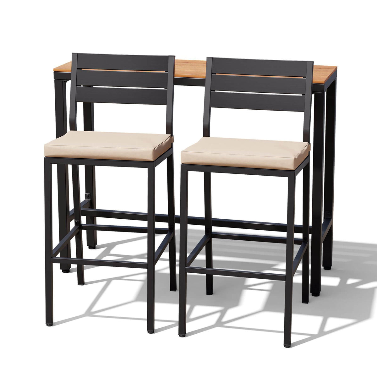 3-Piece Outdoor Bar Set with Wood-Plastic Table and Bar Chairs