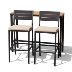 3-Piece Outdoor Bar Set with Wood-Plastic Table and Bar Chairs