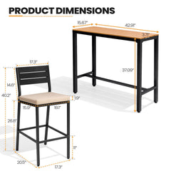 3-Piece Outdoor Bar Set with Wood-Plastic Table and Bar Chairs
