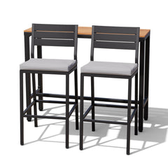 3-Piece Outdoor Bar Set with Wood-Plastic Table and Bar Chairs