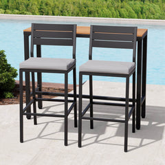 3-Piece Outdoor Bar Set with Wood-Plastic Table and Bar Chairs