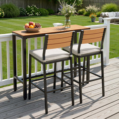 3-Piece Outdoor Bar Set with Wood-Plastic Table and Bar Chairs