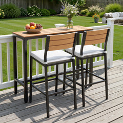 3-Piece Outdoor Bar Set with Wood-Plastic Table and Bar Chairs