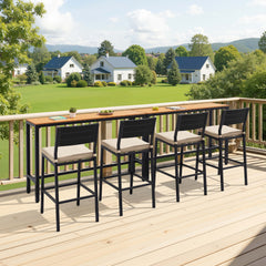 3-Piece Outdoor Bar Set with Wood-Plastic Table and Bar Chairs
