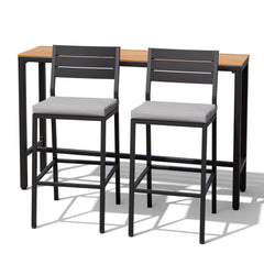 3-Piece Outdoor Bar Set with Wood-Plastic Table and Bar Chairs