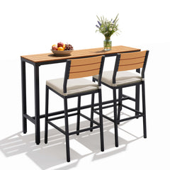3-Piece Outdoor Bar Set with Wood-Plastic Table and Bar Chairs
