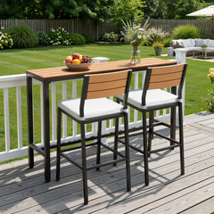 3-Piece Outdoor Bar Set with Wood-Plastic Table and Bar Chairs