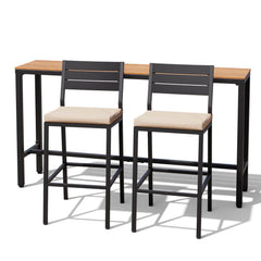3-Piece Outdoor Bar Set with Wood-Plastic Table and Bar Chairs