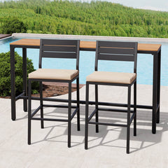 3-Piece Outdoor Bar Set with Wood-Plastic Table and Bar Chairs
