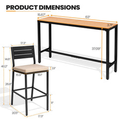3-Piece Outdoor Bar Set with Wood-Plastic Table and Bar Chairs
