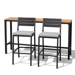 3-Piece Outdoor Bar Set with Wood-Plastic Table and Bar Chairs