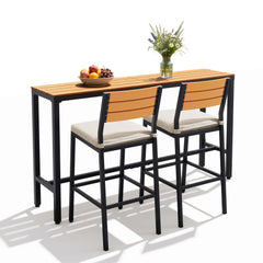 3-Piece Outdoor Bar Set with Wood-Plastic Table and Bar Chairs