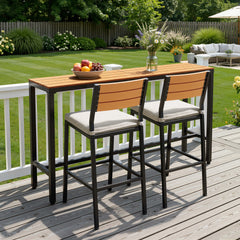 3-Piece Outdoor Bar Set with Wood-Plastic Table and Bar Chairs