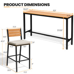 3-Piece Outdoor Bar Set with Wood-Plastic Table and Bar Chairs