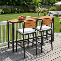 3-Piece Outdoor Bar Set with Wood-Plastic Table and Bar Chairs