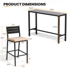 3-Piece Outdoor Bar Set with Wood-Plastic Table and Bar Chairs