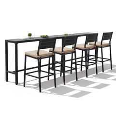 3-Piece Outdoor Bar Set with Wood-Plastic Table and Bar Chairs