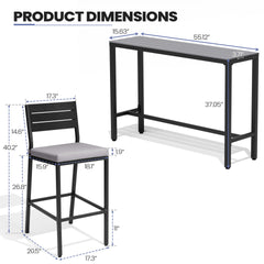 3-Piece Outdoor Bar Set with Wood-Plastic Table and Bar Chairs