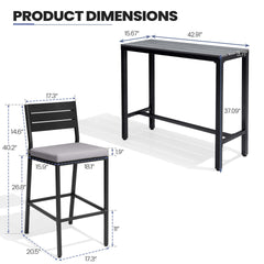 3-Piece Outdoor Bar Set with Wood-Plastic Table and Bar Chairs