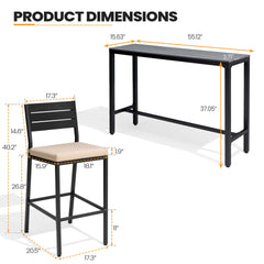 3-Piece Outdoor Bar Set with Wood-Plastic Table and Bar Chairs