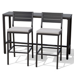 3-Piece Outdoor Bar Set with Wood-Plastic Table and Bar Chairs