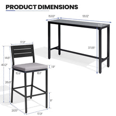 3-Piece Outdoor Bar Set with Wood-Plastic Table and Bar Chairs