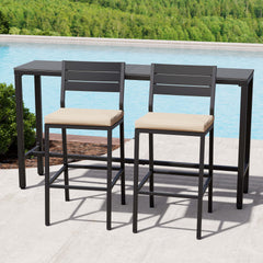 3-Piece Outdoor Bar Set with Wood-Plastic Table and Bar Chairs