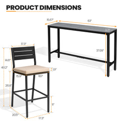 3-Piece Outdoor Bar Set with Wood-Plastic Table and Bar Chairs