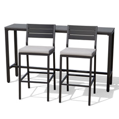 3-Piece Outdoor Bar Set with Wood-Plastic Table and Bar Chairs