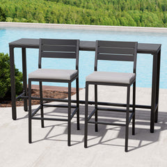 3-Piece Outdoor Bar Set with Wood-Plastic Table and Bar Chairs