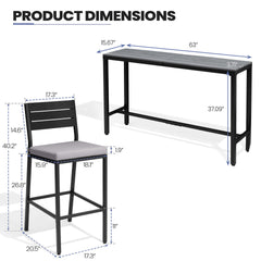 3-Piece Outdoor Bar Set with Wood-Plastic Table and Bar Chairs