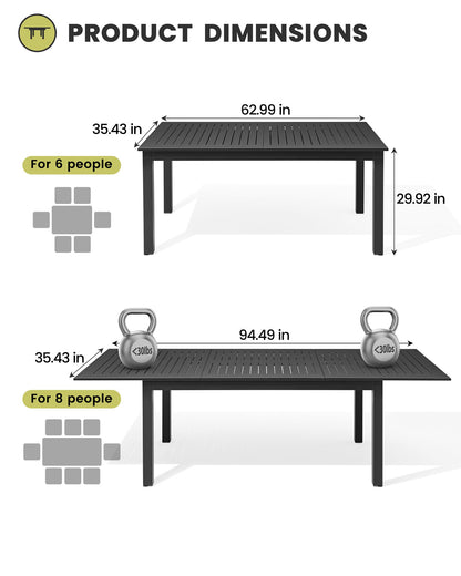Crestlive Products 95 x 35 in. Expandable Rectangular Aluminum Outdoor Dining Table