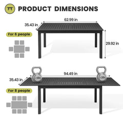 95x35" Expandable Aluminum Outdoor Dining Table