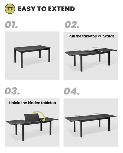 Crestlive Products 95 x 35 in. Expandable Rectangular Aluminum Outdoor Dining Table