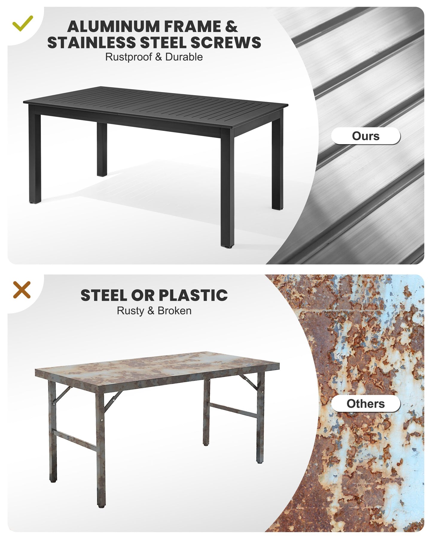 Crestlive Products 95 x 35 in. Expandable Rectangular Aluminum Outdoor Dining Table