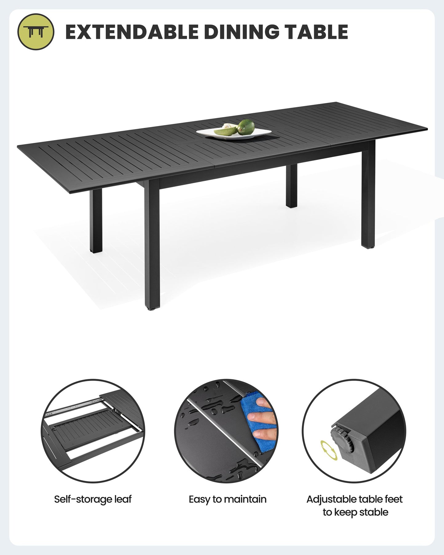 Crestlive Products 95 x 35 in. Expandable Rectangular Aluminum Outdoor Dining Table