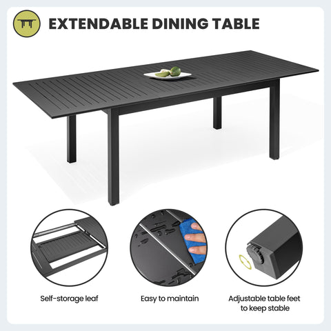 Crestlive Products 95 x 35 in. Expandable Rectangular Aluminum Outdoor Dining Table