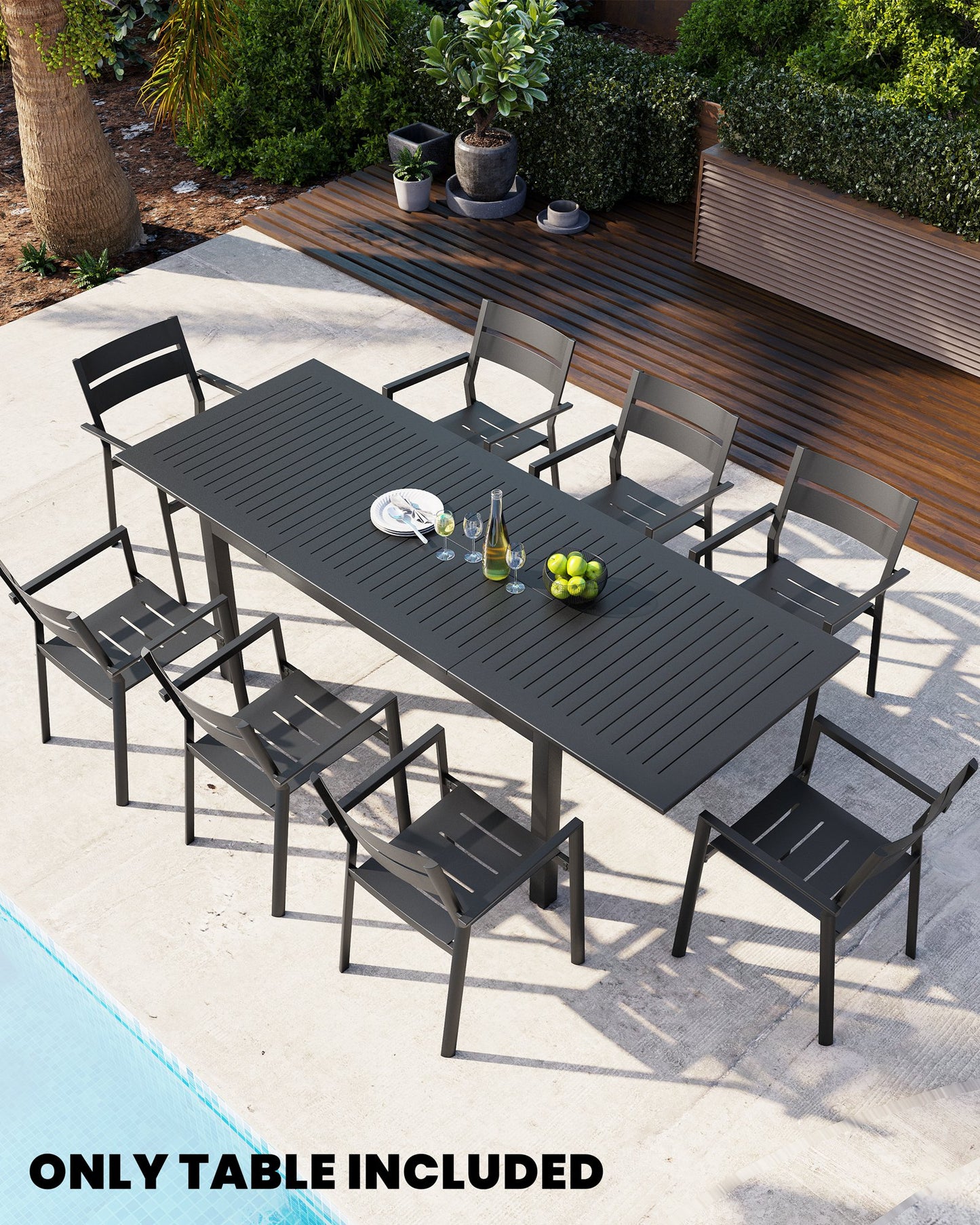 Crestlive Products 95 x 35 in. Expandable Rectangular Aluminum Outdoor Dining Table