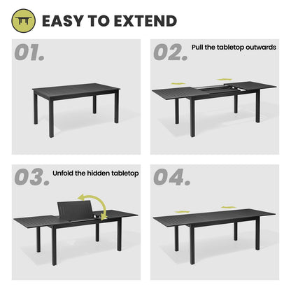 Crestlive Products Extending Rectangular Outdoor Dining Set with PE Rattan Chairs