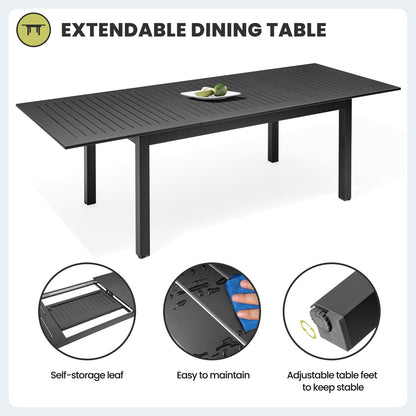 Crestlive Products Expandable Aluminum Patio Dining Table Set with Stackable Chairs